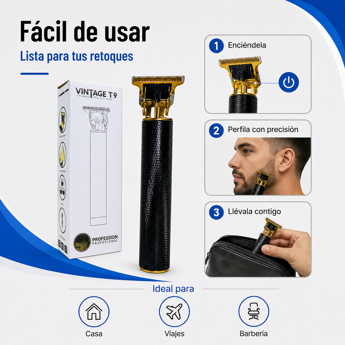 Cómo usar y transportar la afeitadora recargable Vintage T9