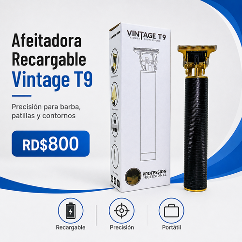Afeitadora recargable Vintage T9 para cabello y barba - RD$800