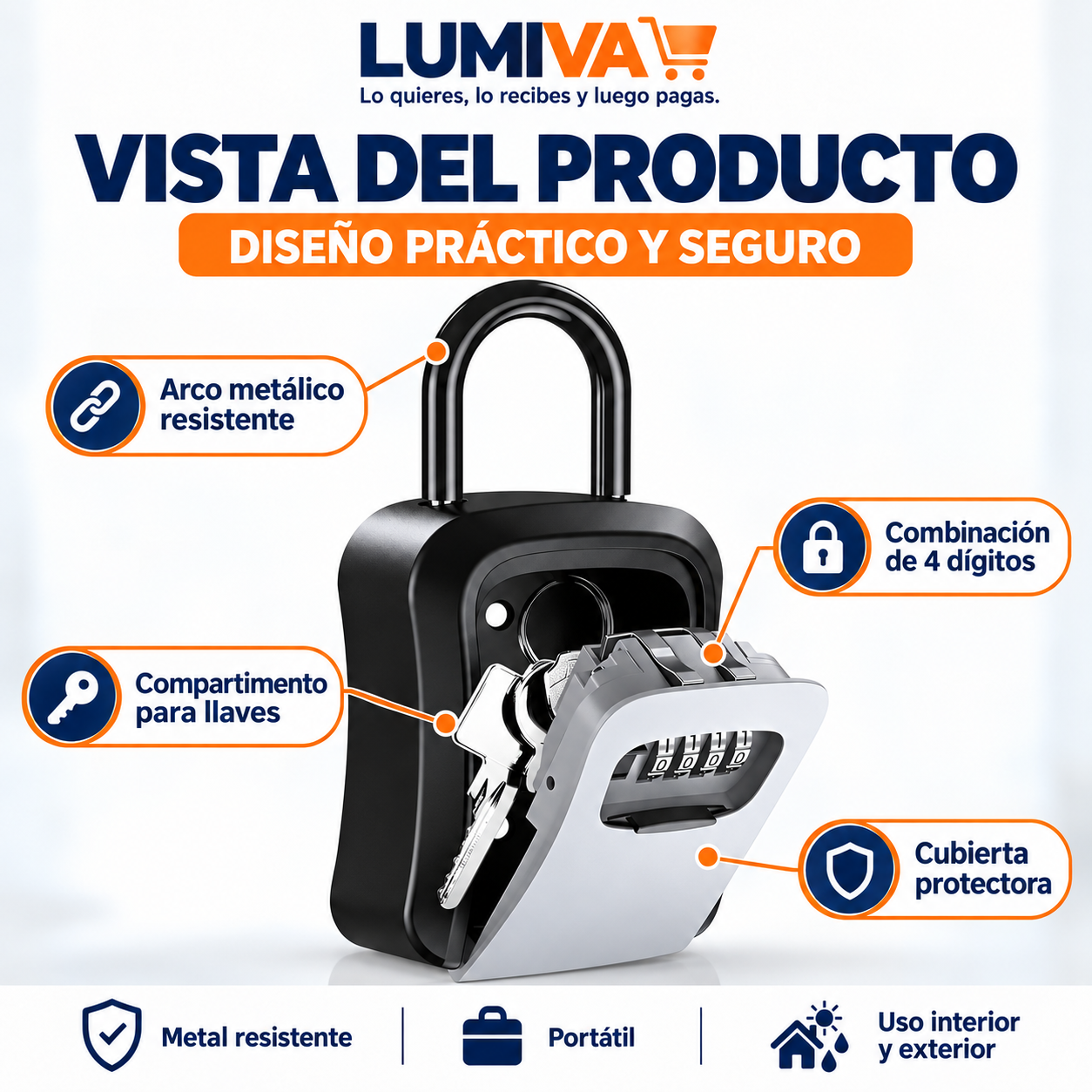 Vista de la caja guardallaves con arco metálico y cubierta protectora