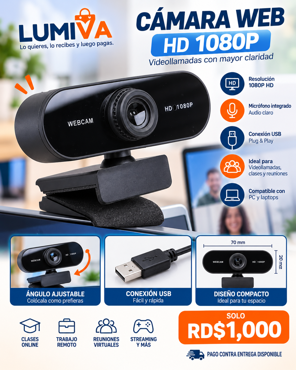 Características de la cámara web USB HD 1080P