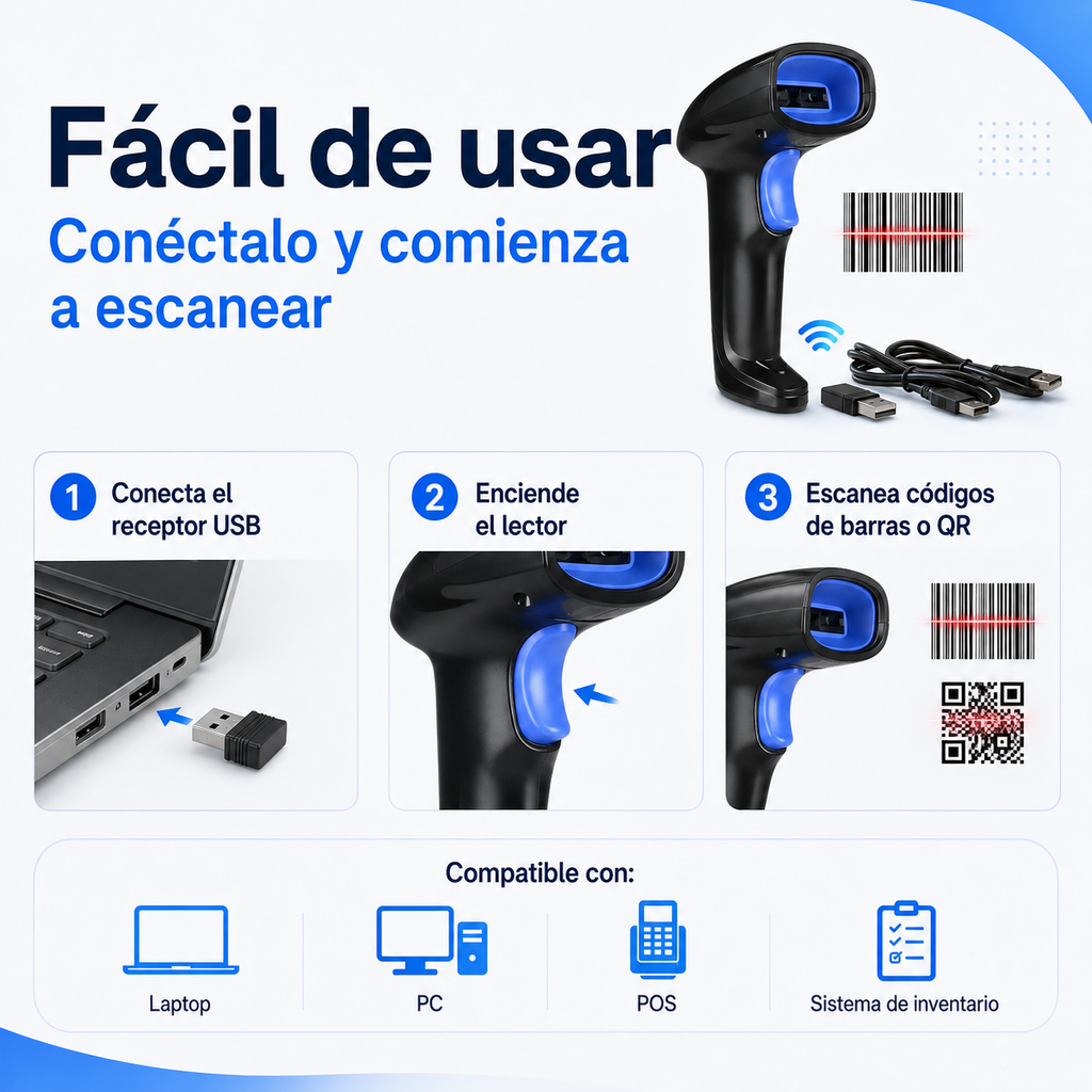 Uso del lector de códigos de barras y QR en laptop, PC y POS