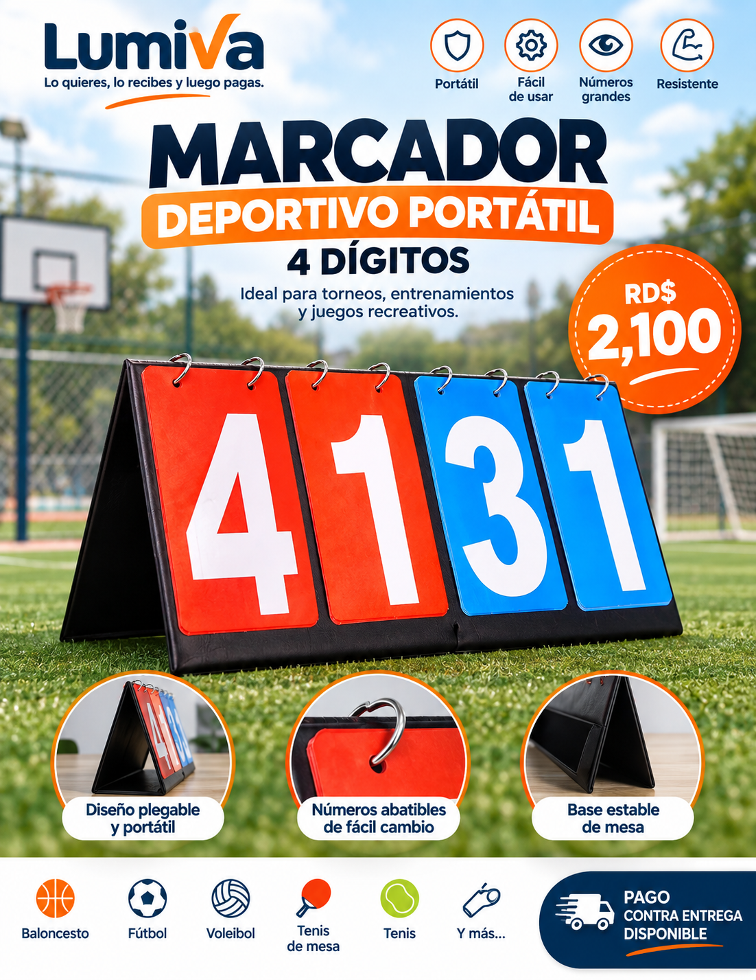 Marcador manual plegable de mesa con números abatibles