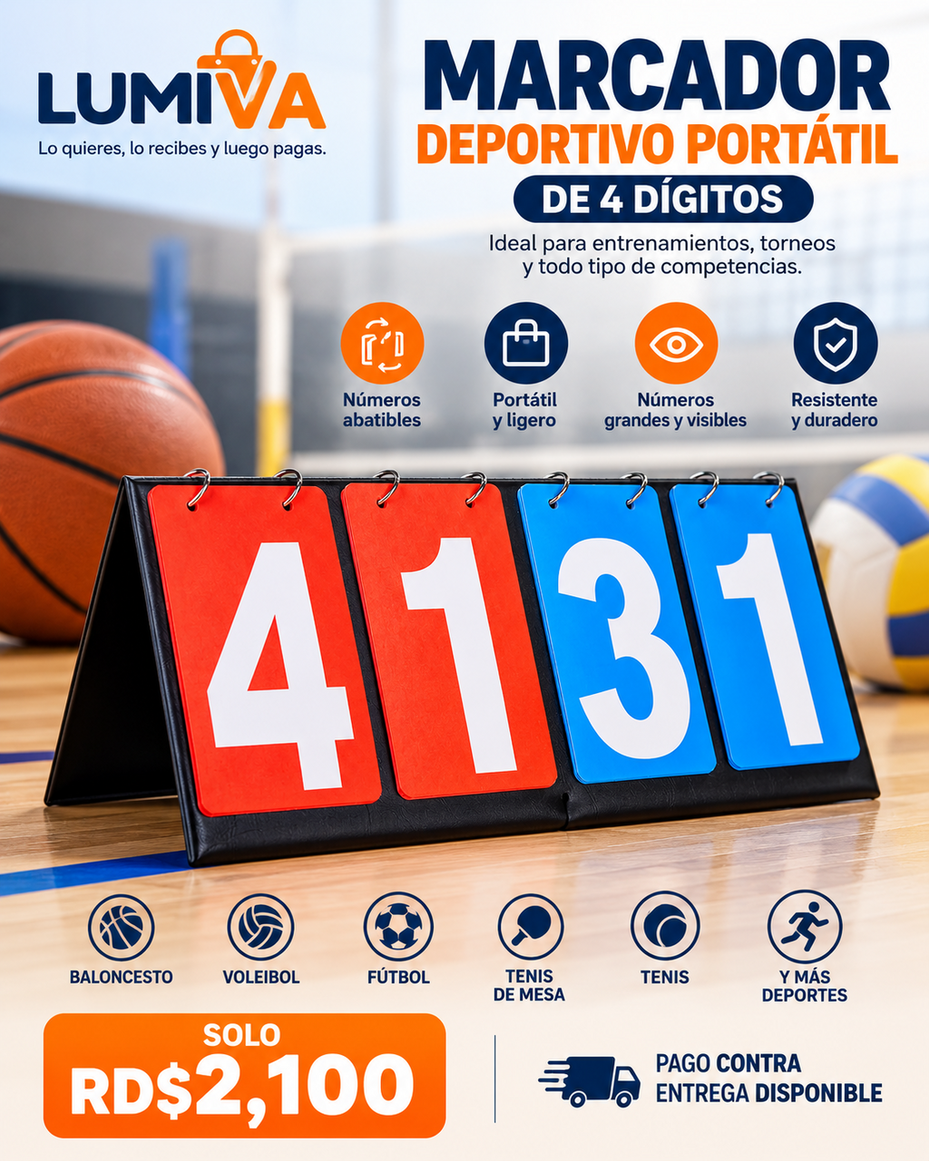 Marcador deportivo portátil de 4 dígitos - RD$2,100