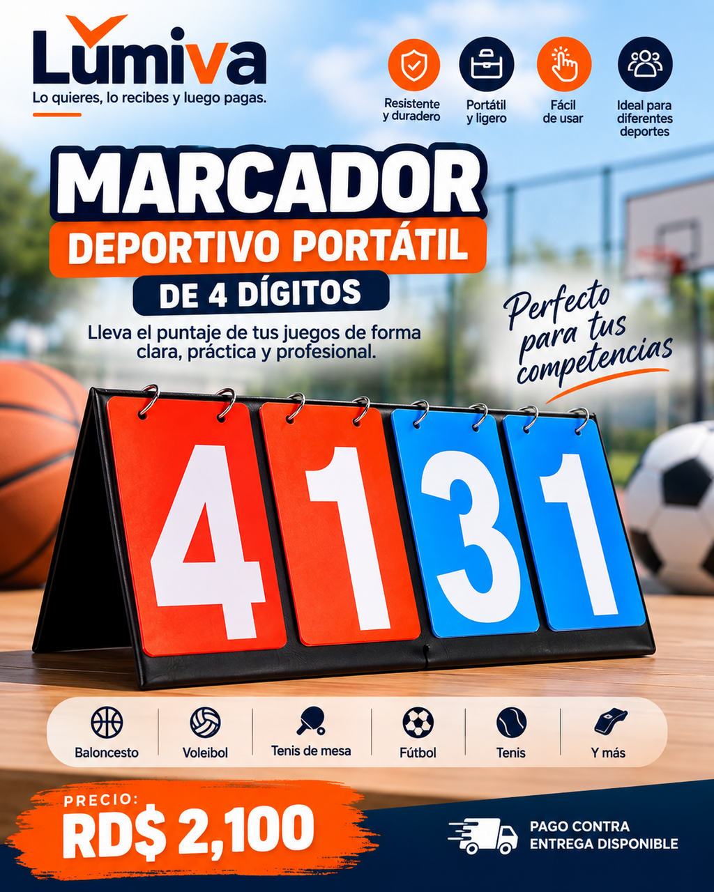 Marcador deportivo portátil para torneos y competencias