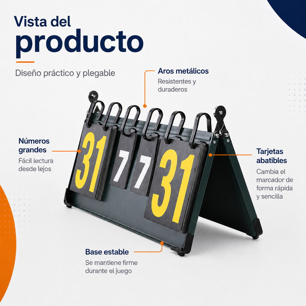 Vista del marcador plegable Konford con tarjetas abatibles