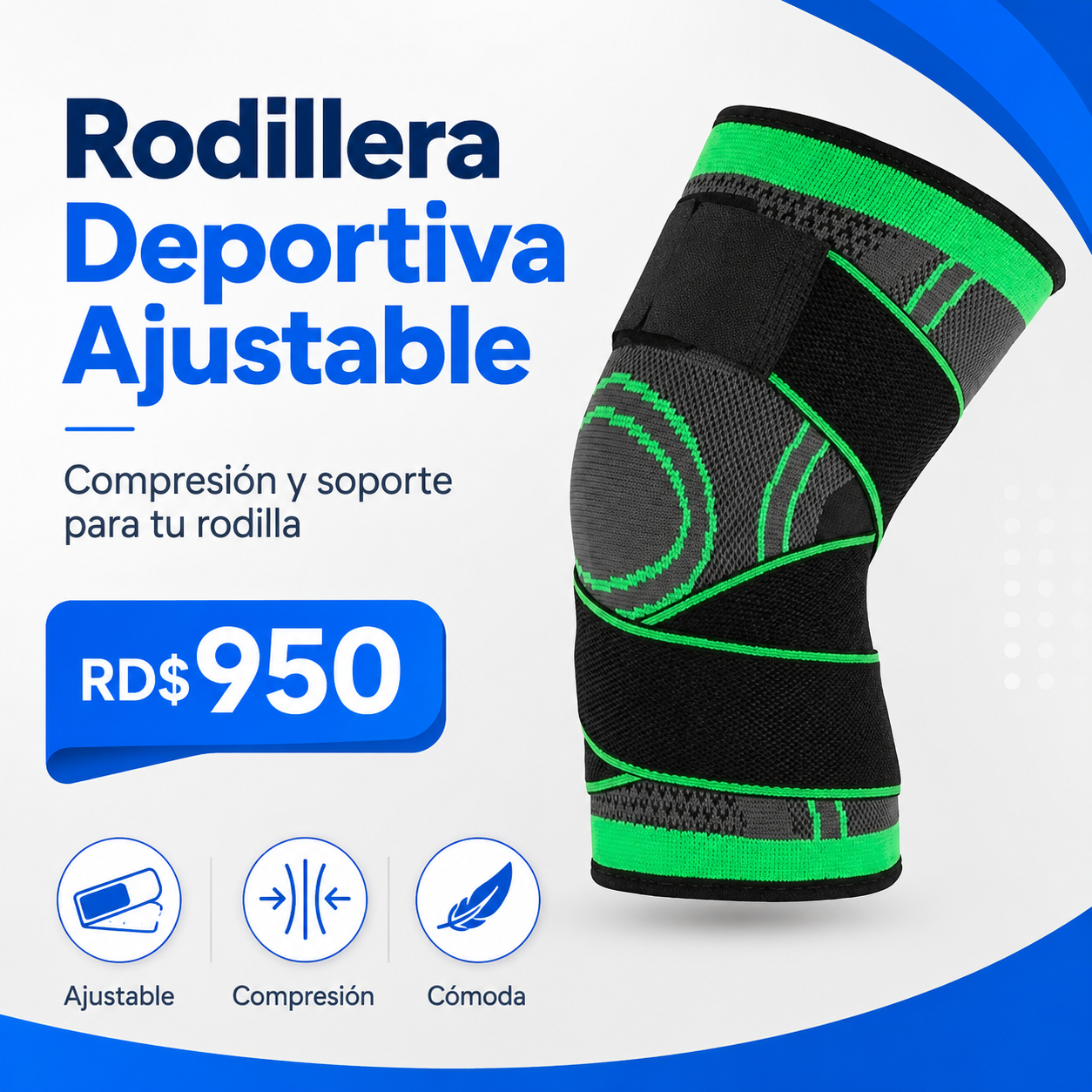 Rodillera deportiva ajustable de compresión elástica - RD$950