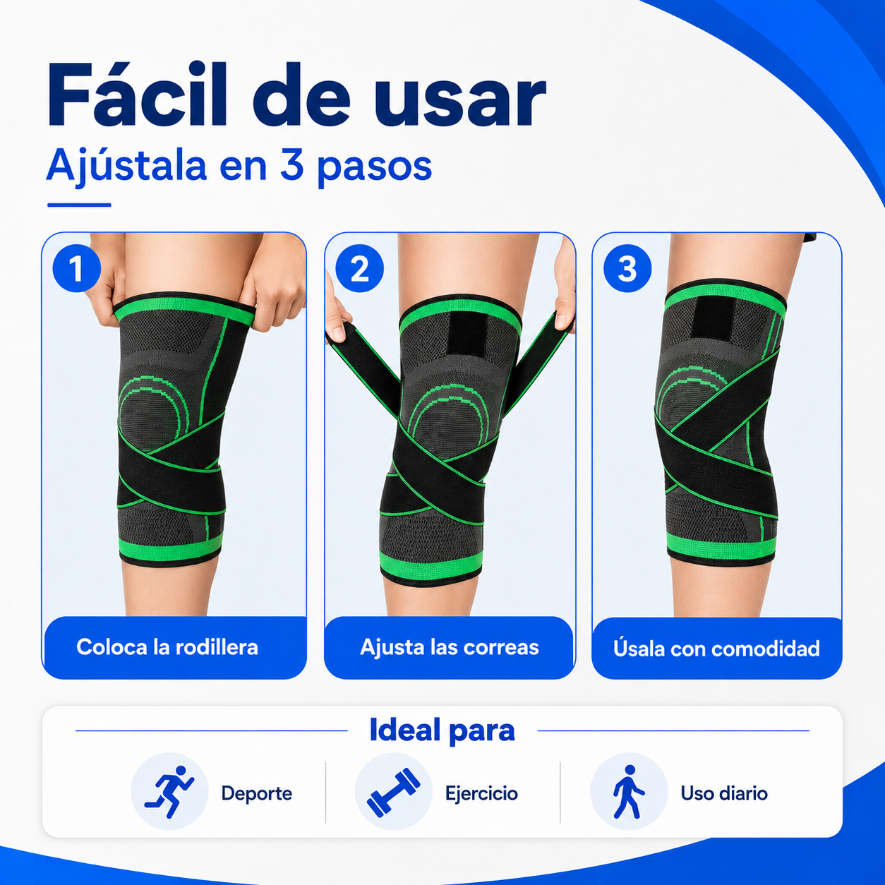 Cómo colocar y ajustar la rodillera deportiva en tres pasos