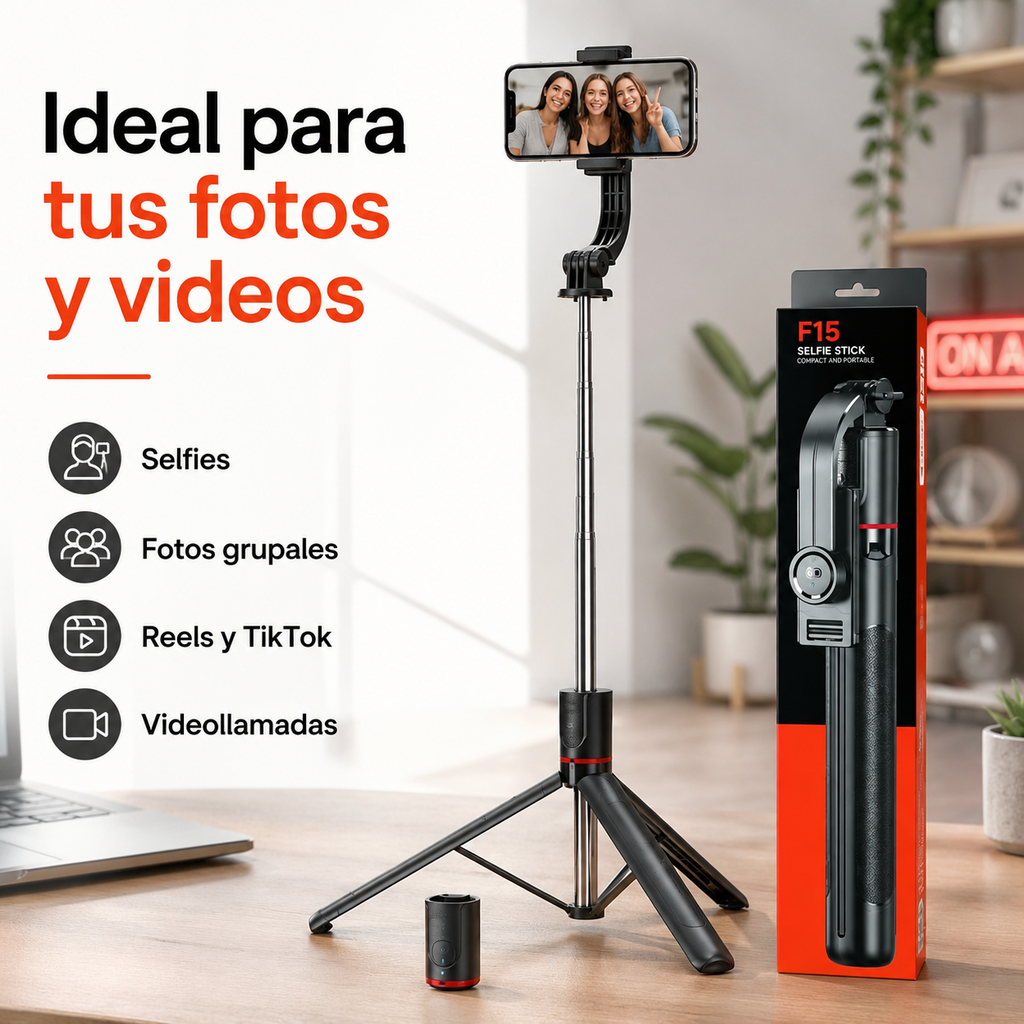 Selfie Stick Trípode F15 para fotos, videos, Reels y TikTok