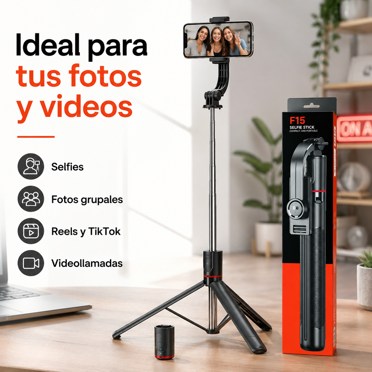 Selfie Stick Trípode F15 para fotos, videos, Reels y TikTok
