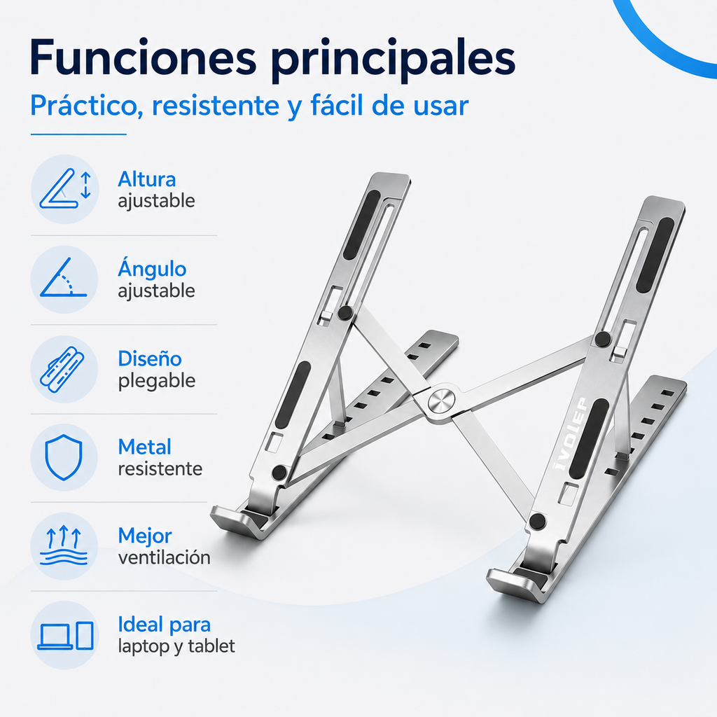 Funciones del soporte plegable de metal para laptop y tablet