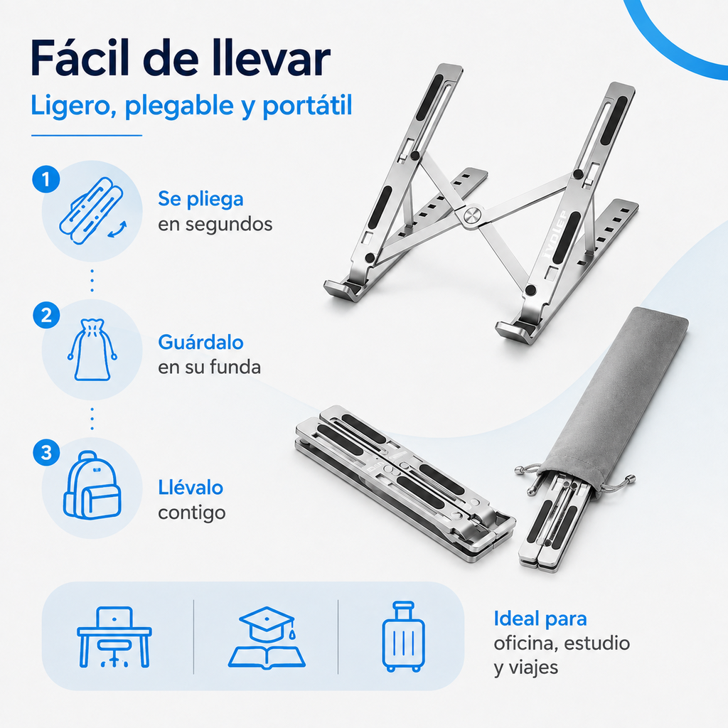 Soporte plegable para laptop y tablet fácil de llevar