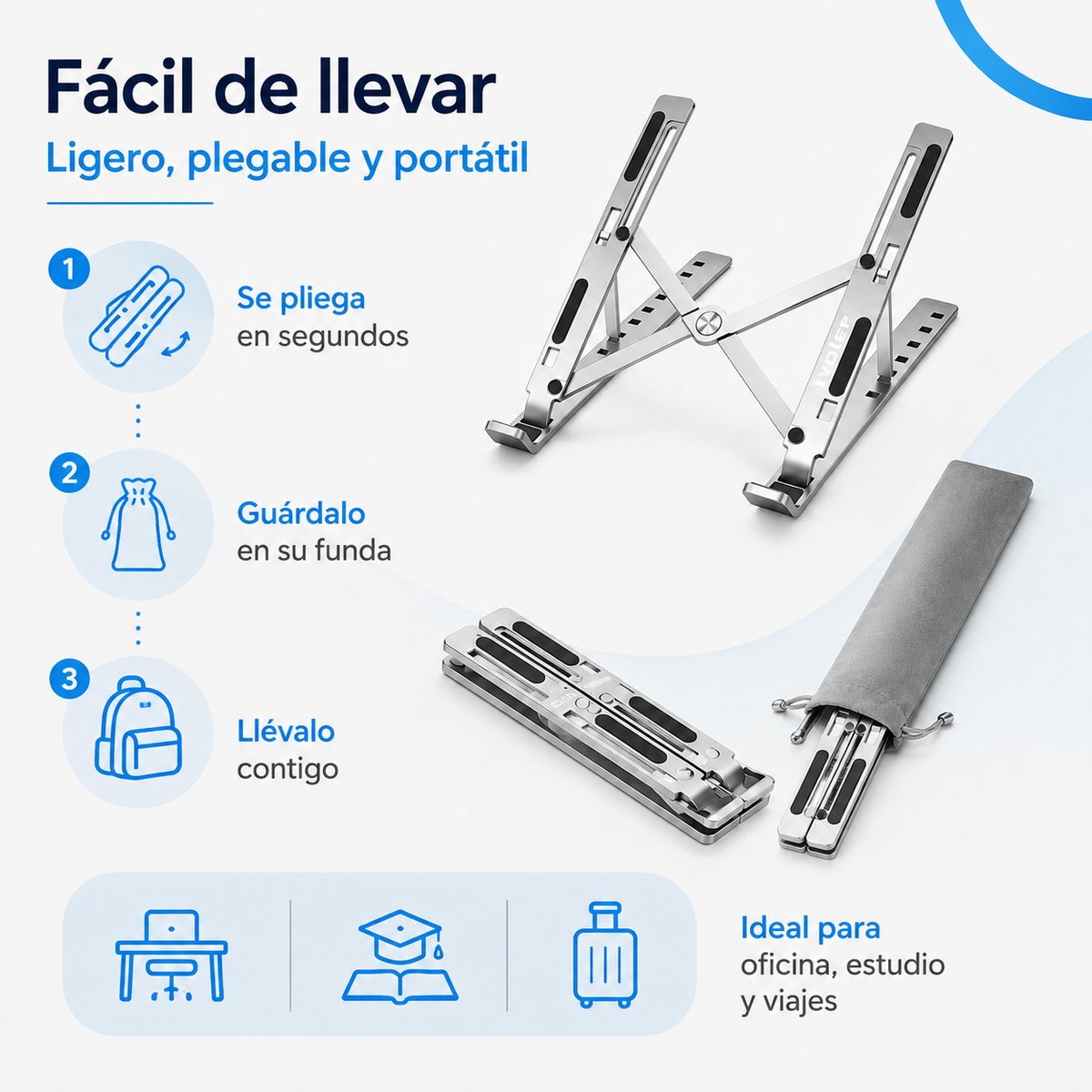 Soporte plegable para laptop y tablet fácil de llevar